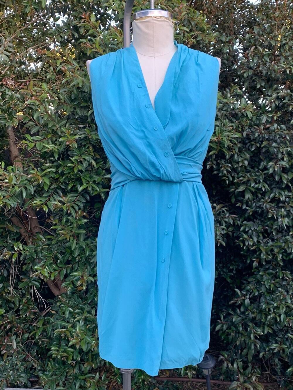 O’2nd for Barney’s Silk Teal Blue Knee Length Sleeveless Dress Women’s 4